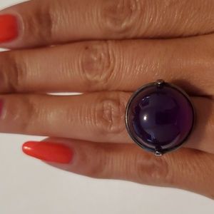 Bottega Veneta Purple Glass Dome Cocktail Ring - Size 5.5 (Italy 11) EUC